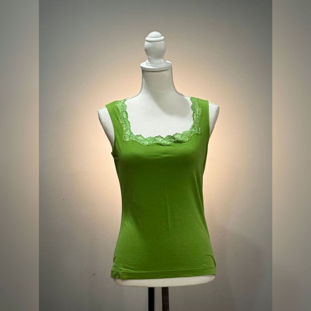 Green Talbots Square Neck Lace Trim Cami Tank Top Size SP EUC